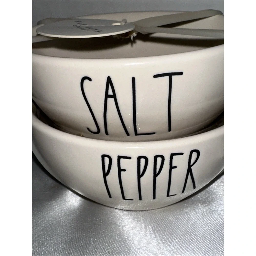 Rae Dunn Salt and Pepper Cellar Bowls Set Cream Ceramic Artisan Collection NEW